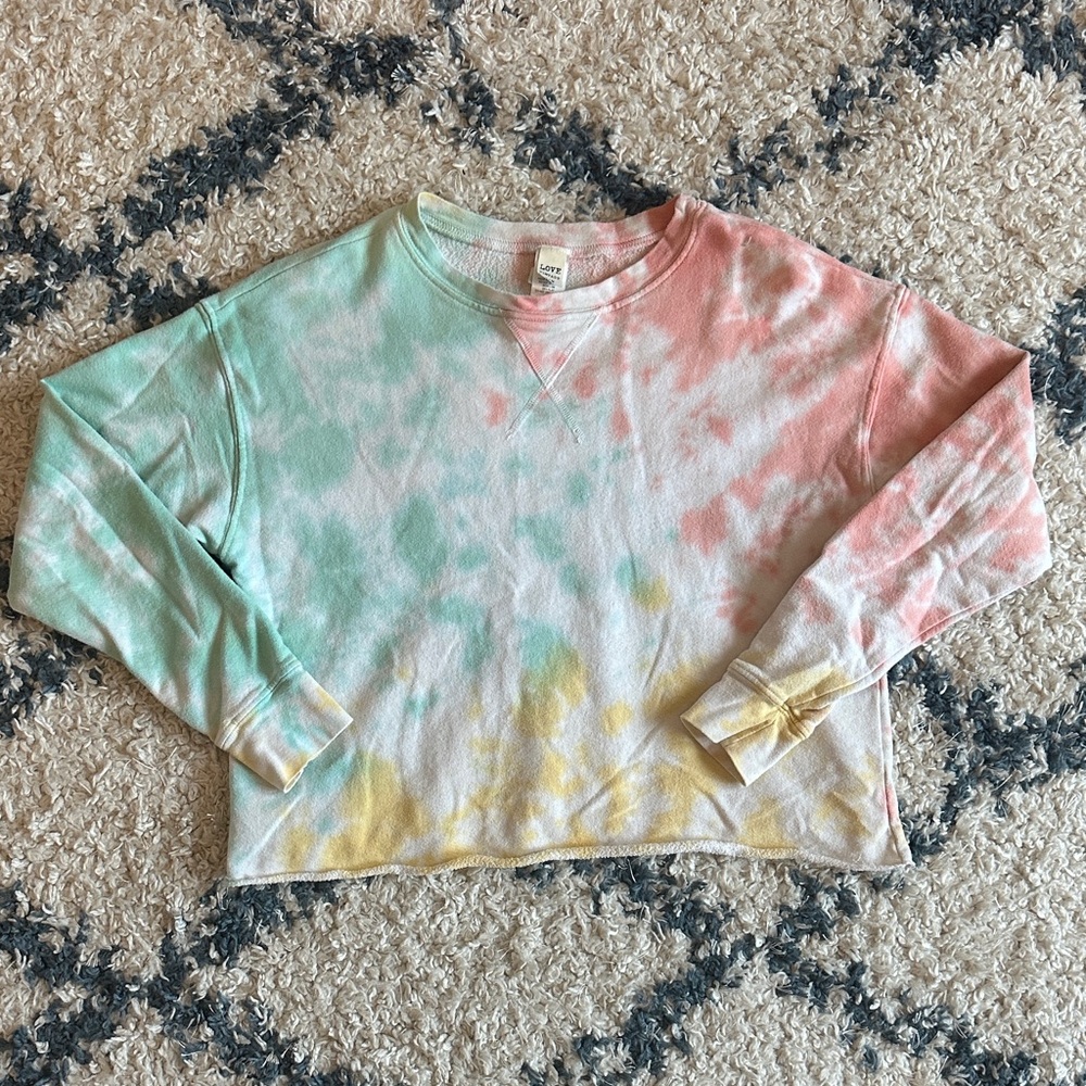 Love Vintage Pastel Tie-Dye Crop Sweatshirt • S/M